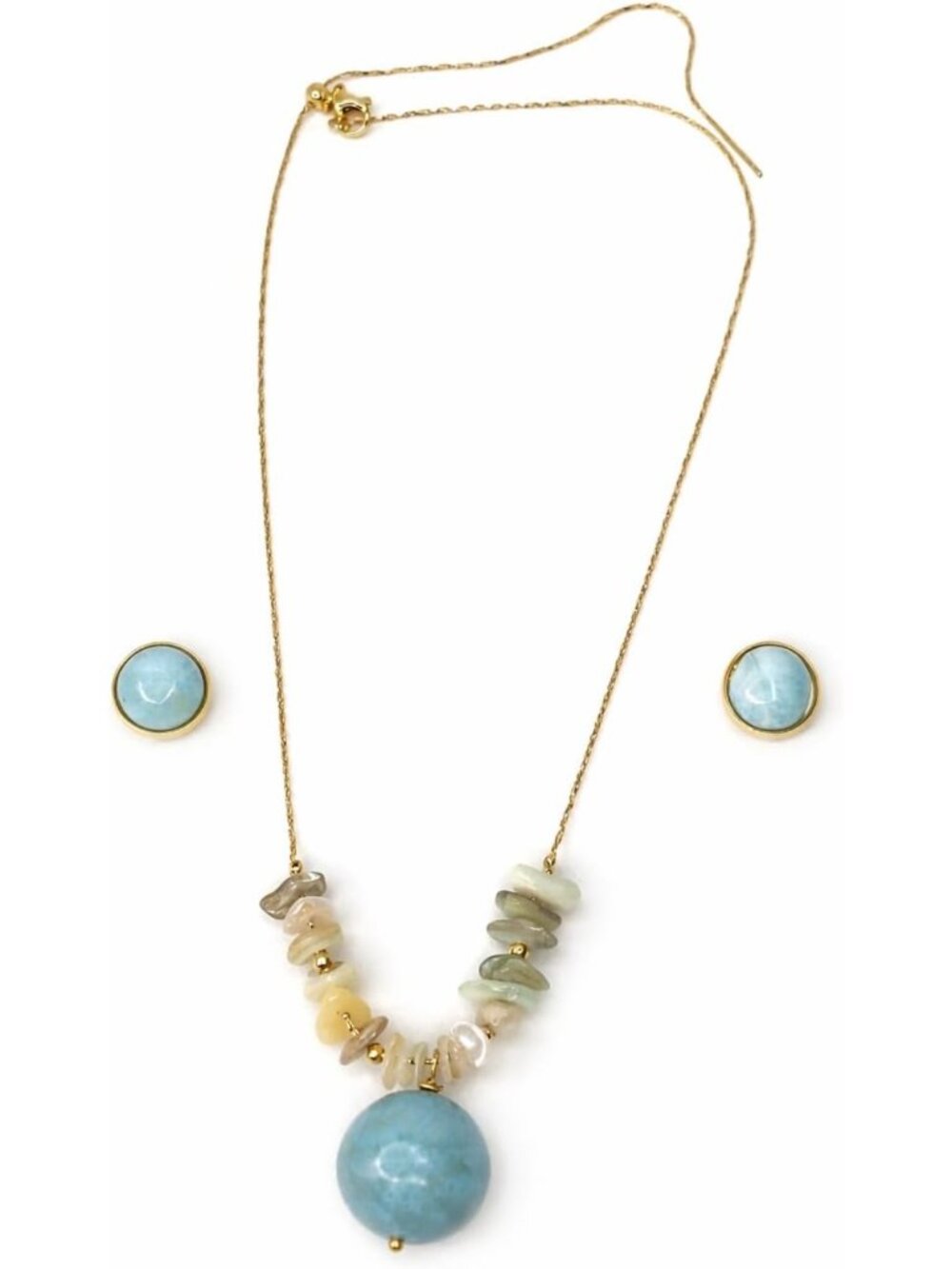 Elegant Blue Gemstone Jewelry Set for Women - Round Pendant & Stud Earrings